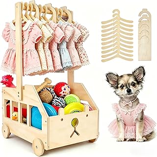 22" x14"x10" Wooden Pet Wardrobe Closet with 10 Hangers, 5 Split Labels & 1 Pen, Easy Assembly Crate for Dog/Cat Closet, Dog Closet Organizer for Toys Clothes and Accessories