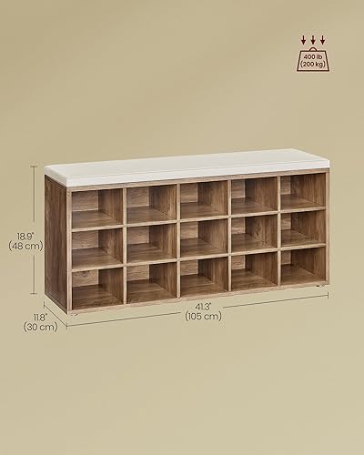 Miniatura 52 de VASAGLE - ULHS15BX Banco para guardar zapatos, con cojín y 15 compartimentos, mueble para almacenar calzado que soporta hasta 440 libras, para el