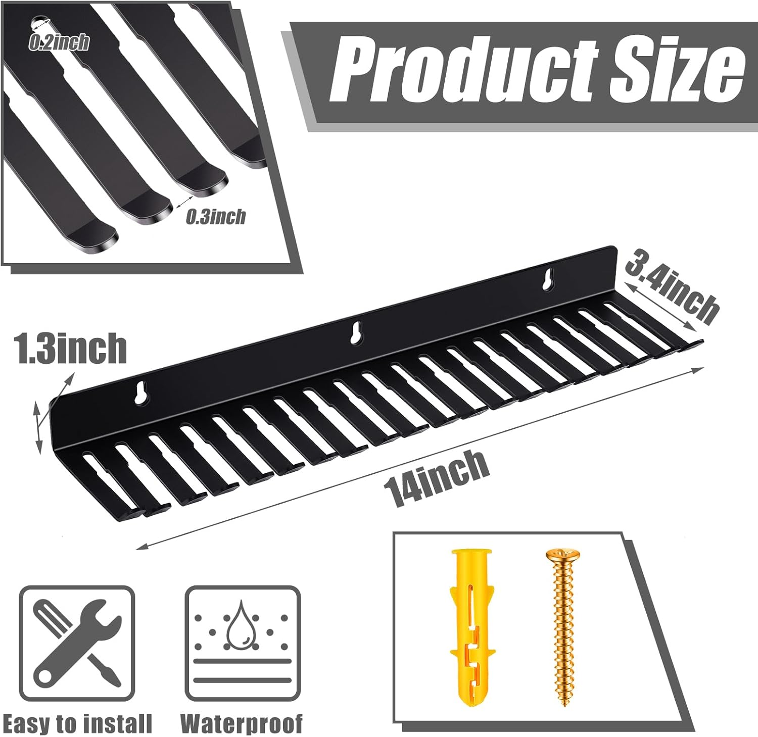 Dunzy 2 Pcs Wall Mountable Cable Hanger, Black Cord Rack Organizer with 19 Cable Slots, Width from 5.5 to 9.5mm for Cord Management Wall Shelf Mount Attachment Storage