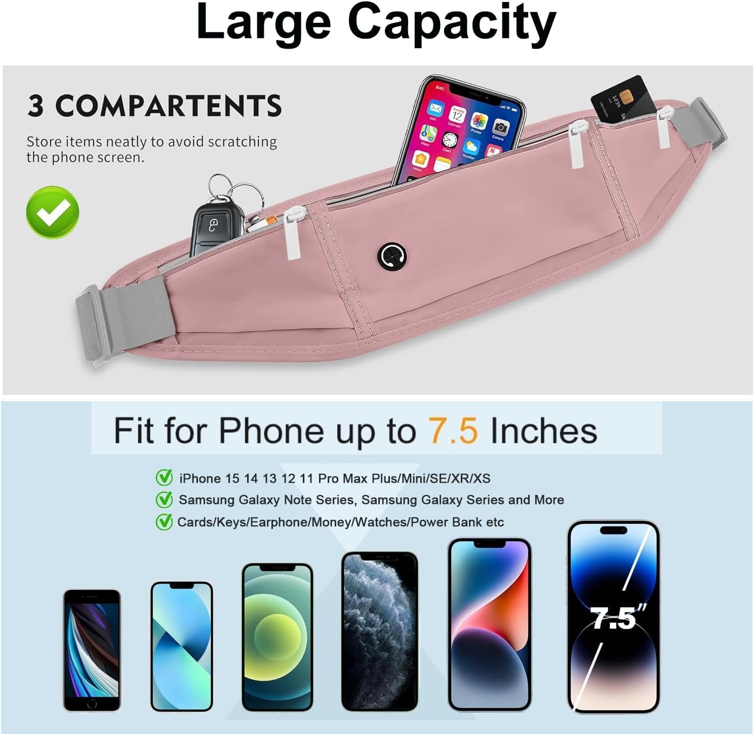 Running Belt Fanny Pack for Women,Water Resistant Large Capacity Waist Pack for iPhone 16 15 14 13 Samsung,Lightweight Running Phone Holder,Slim Money Belt Running Pouch for Hiking Outdoor Pink - Image 5