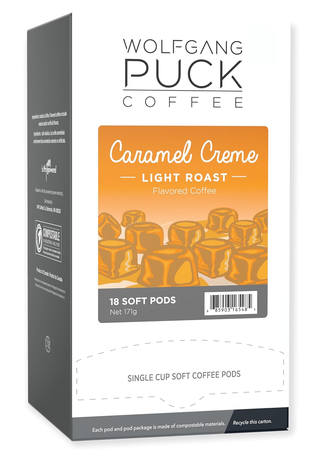 Wolfgang Puck Coffee Caramel Creme, 9.5 Gram soft Pods, 18 Count (Pack of 3)