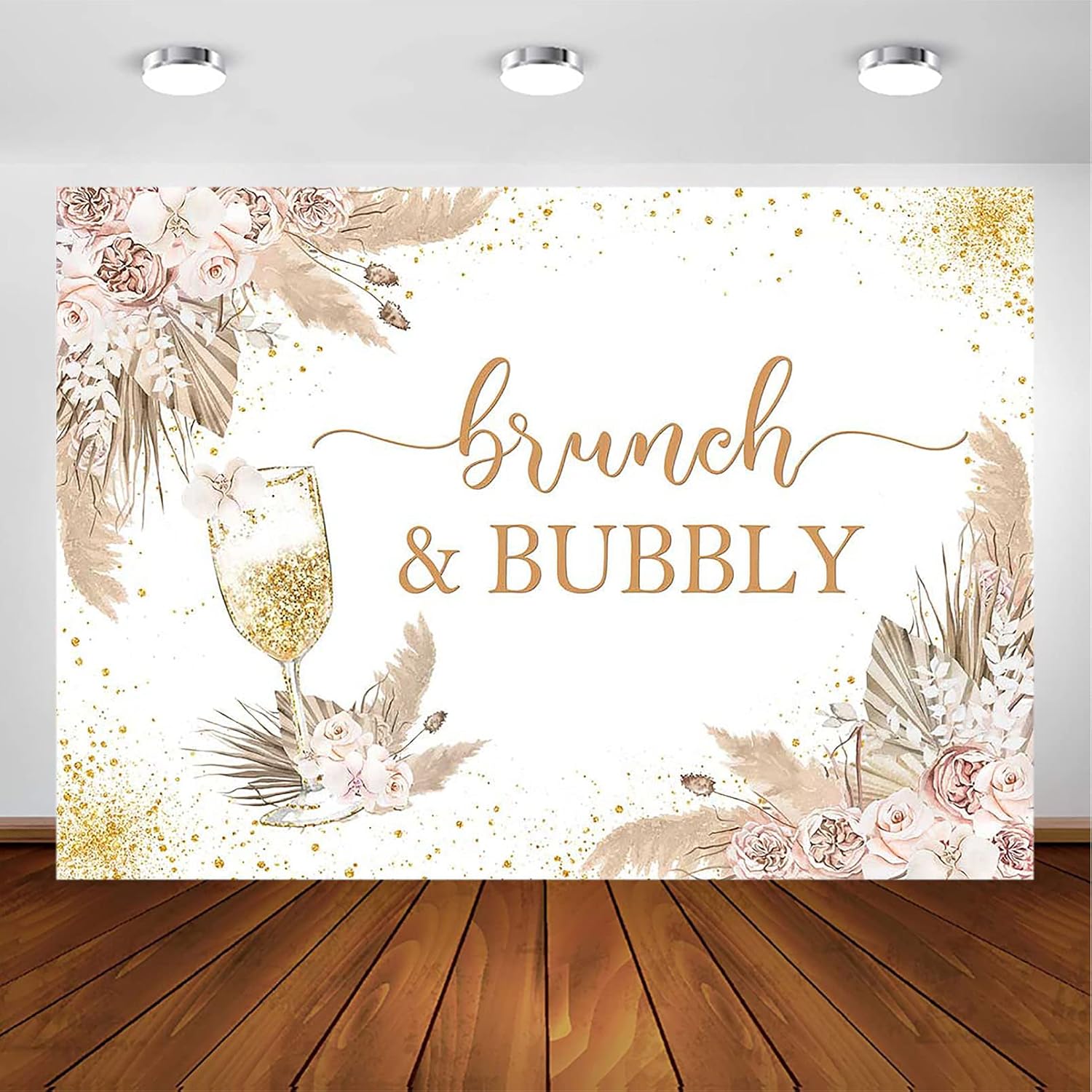 Avezano Brunch and Bubbly Backdrop for Bridal Shower Decoration Boho Pampas Grass Bridal Shower Background Bohemia Brunch & Bubbly Champagne Shower Wedding Bachelorette Party Photoshoot (7x5ft)