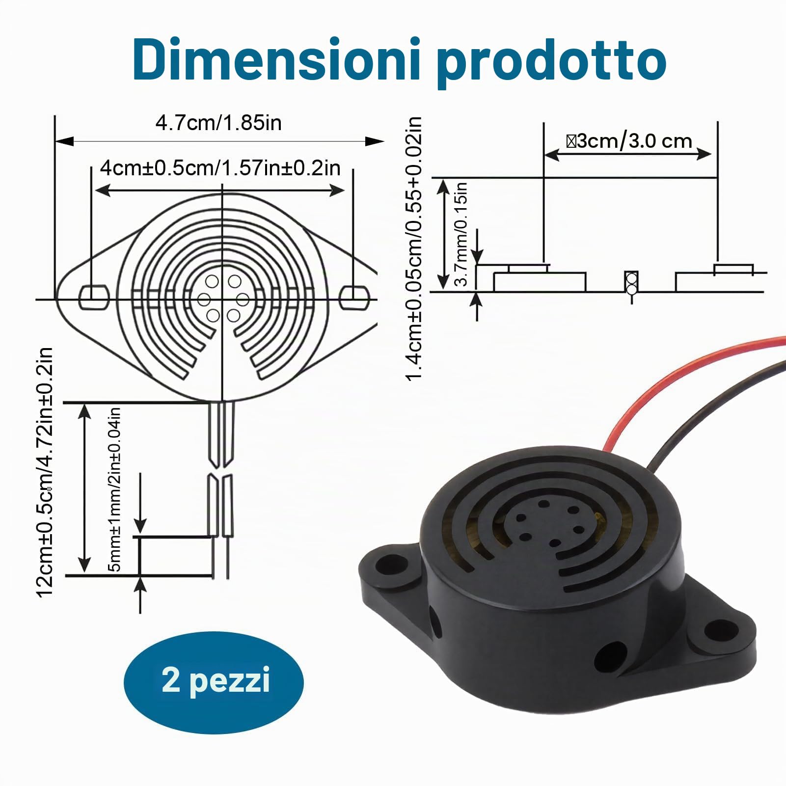 Cicalino Elettronico DC 3-24 V 95 dB Mini Buzzer per Auto Moto Camper Barca 2 Pezzi