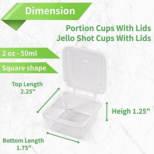 Miniatura 4 de RIKICACA Recipientes de 4 onzas y 2 onzas con tapas (paquete de 200), pequeños recipientes de plástico para condimentos con tapas, vasos de