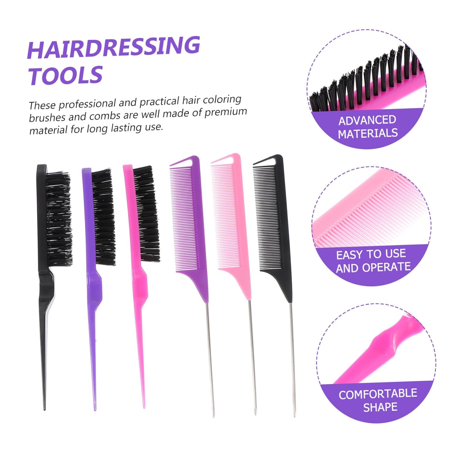 VICASKY 3sets Steel Needle Comb for Curly Hair Bristle Brush Hair Tool Brush Set Tinting Comb Barbershop