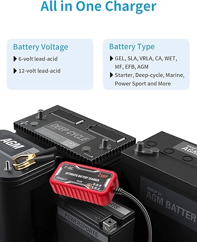 Miniatura 2 de FOVAL - Cargador de batería de coche de 2 amperios, cargador de batería completamente automático de 6 V y 12 V, mantenedor de batería, cargador de