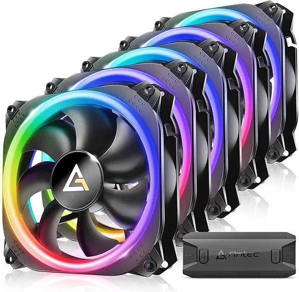 Antec RGB 120mm PC Fans - 5V-3PIN Addressable, Motherboard SYNC, 5 Packs With Controller - Prizm Series