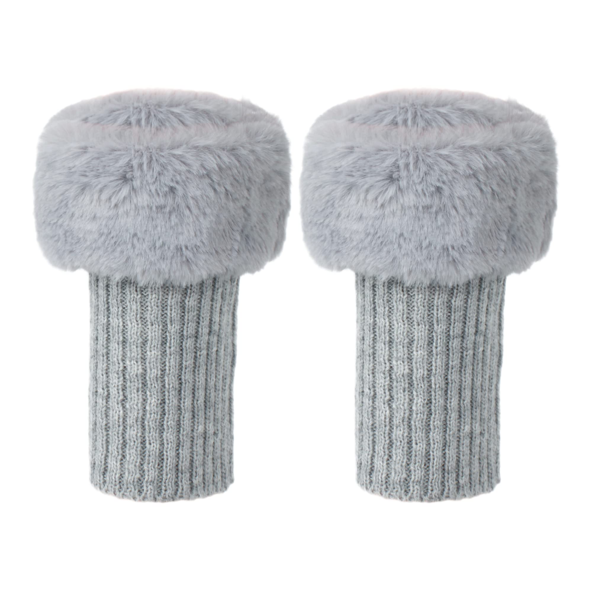 La Huate Women's Grey Faux Fur Boot Cuff Socks Soft Knitted Leg Warmers Stretchy Boot Toppers,