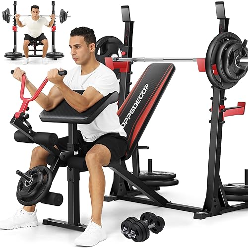 Professional Olympic Weight Bench Set with Squat Rack Adjustable Bench Press with Leg Extension and Curl Heavy-Duty Bench Press Preacher Curl Bench Full Body Workout Benches for Home Gym(US Stock)
