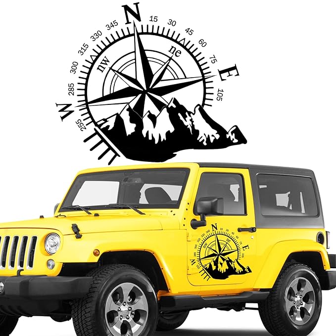 Fochutech Car Decals Compass with Mountain Jeep Stickers Waterproof