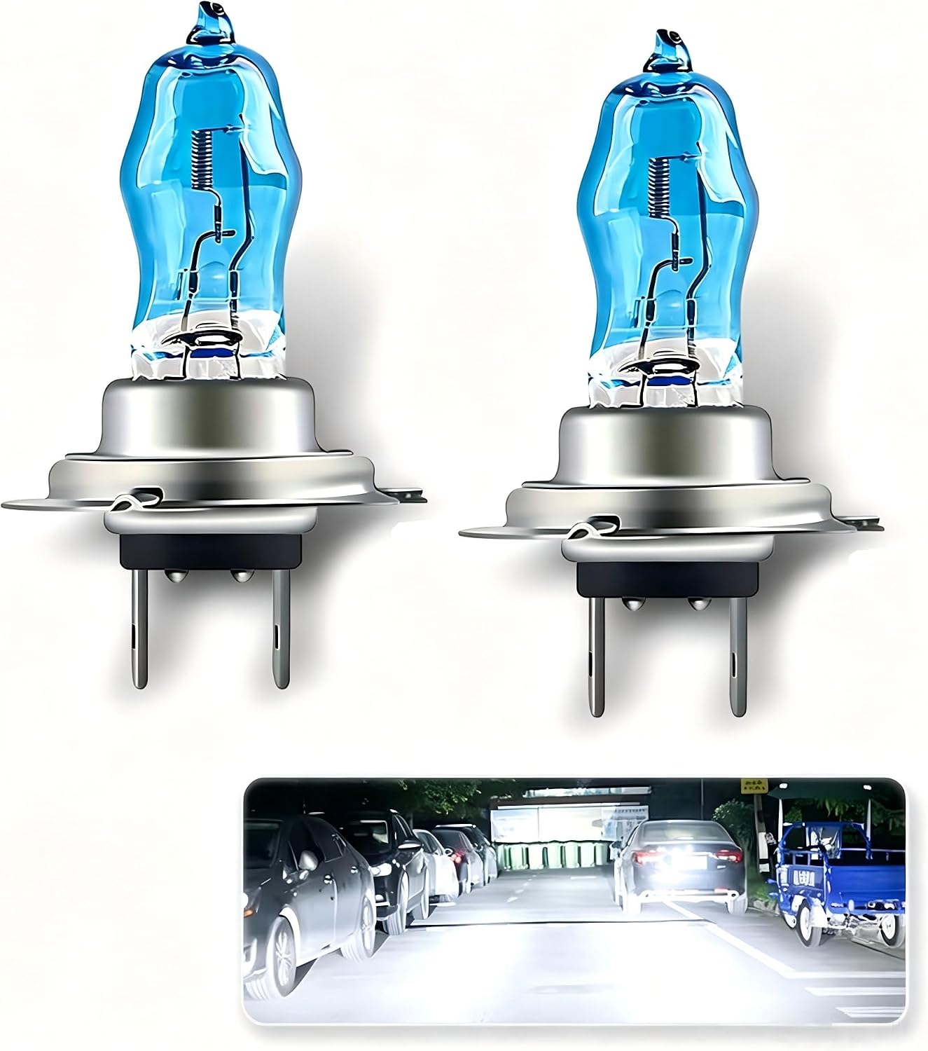 2 PCS H7 Bulbs, 12V 100W 6000K Super Bright High/Low Beam Lamp Bulbs/Fog Light, 360-degree Blind Spot-free Lighting, Plug and Play Multi-functional Halogen Lamp, for Most Car (White #H7)