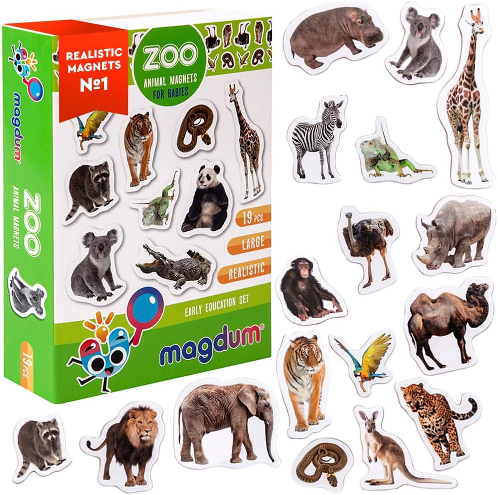 Zoo Photo Fridge Magnets for Toddlers - Large Animal Magnets for Kids - Refrigerator Magnetic Toys for Baby and Toddler