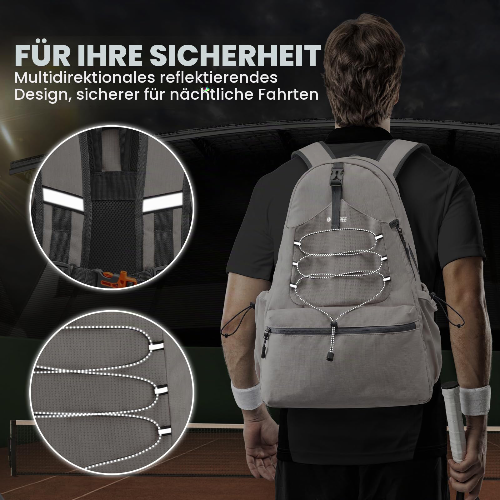 G4Free Tennistasche, Tennis-Rucksack für Frauen Männer, große Pickleball-Tasche, hält 4 Schläger mit Schuhfach