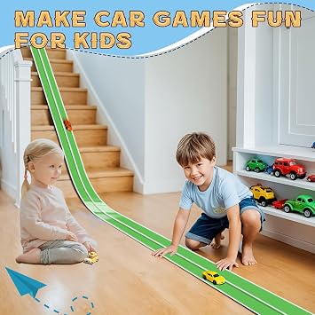 Flex Track 4.5m Starter Set, Flexible Race Car Ramp Track for Ages 3 & Up with Suction Cups Compatible with Diecast 1/64th Cars (Green & White)