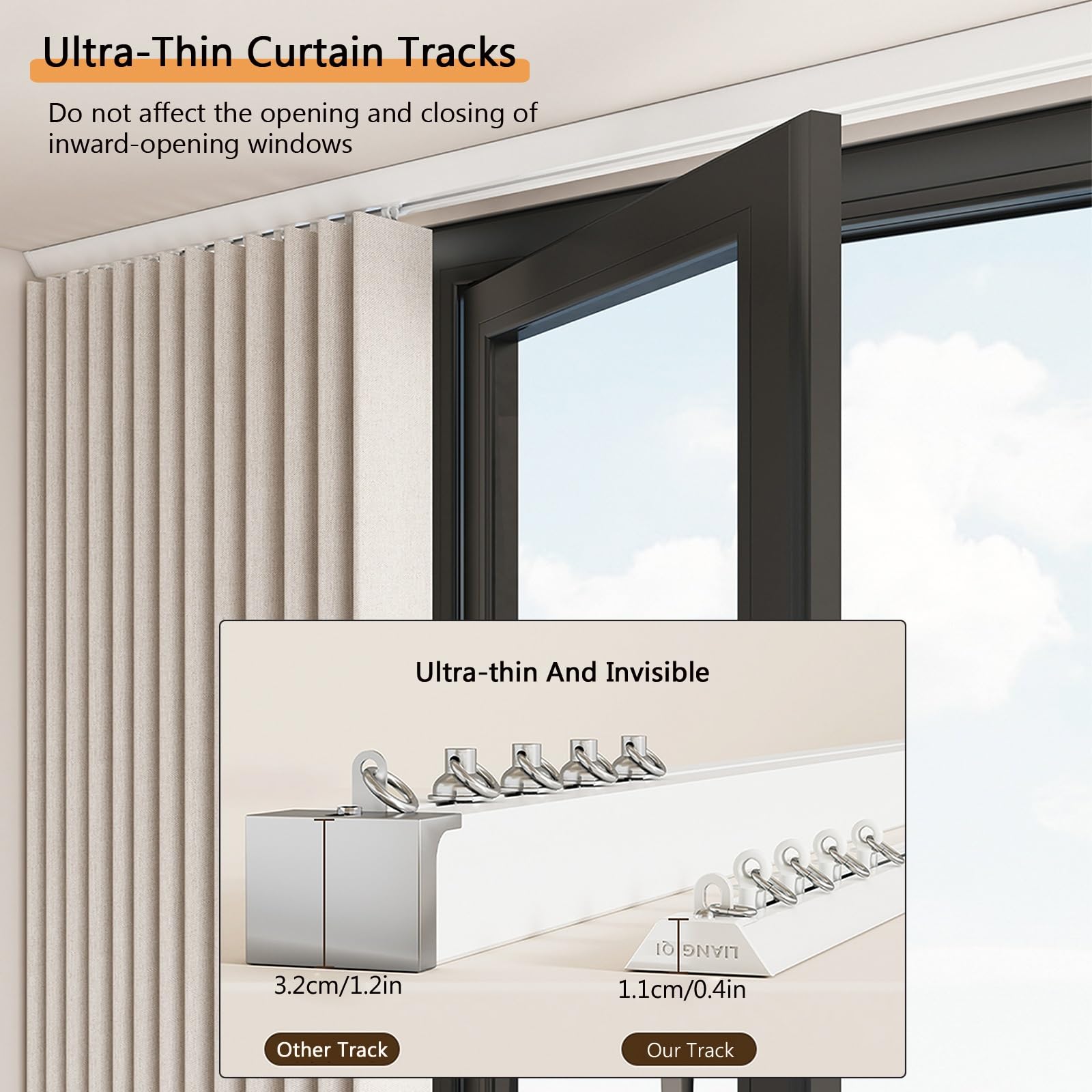 Aluminium Vorhangschiene – Gardinenstange für Fenster – Deckenmontage – Leise & Flüssig Gleitend – für Raumtrenner, Wohnzimmer, Schlafzimmer Ultradünne Vorhangschienen(500cm(4 * 125cm))