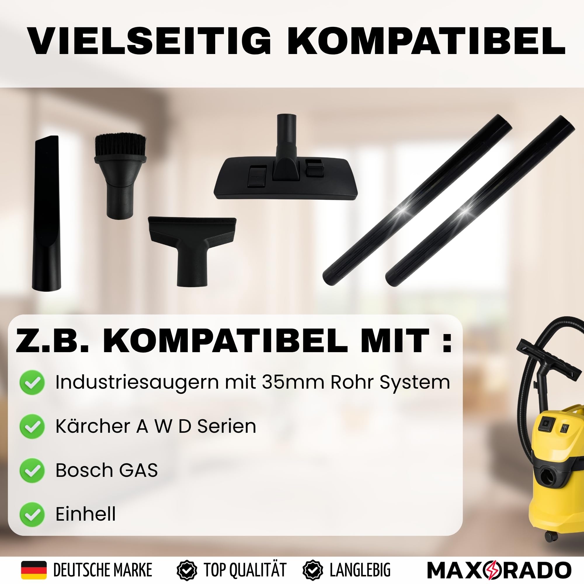 Rohr Düse Aufsatz 6-tlg Ersatzteile Set 35mm passend für Kärcher A K WD2 WD3 WD4 WD5 WD6 Verlängerung Saugrohr DN35 Nassauger Staubsauger Industriestaubsauger