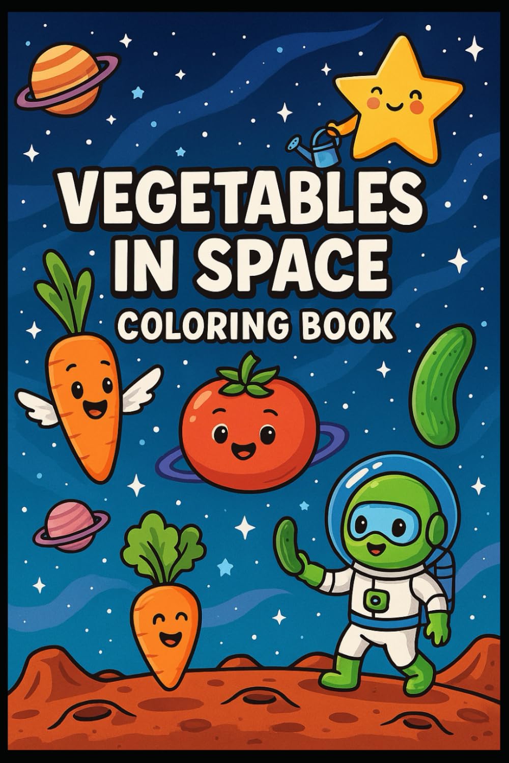 Vegetables in Space Coloring Book: Easy and Fun Coloring Pages for Kids, gift for Holidays, Illustrations for Relaxation and Creativity