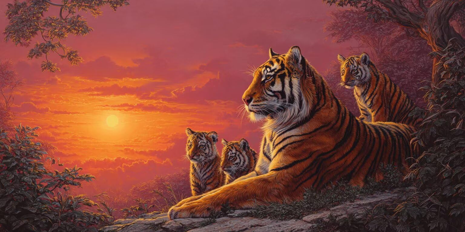 Pintar por Numeros Adultos, El Atardecer Del Tigre, 70x90cm 7JGWX-291