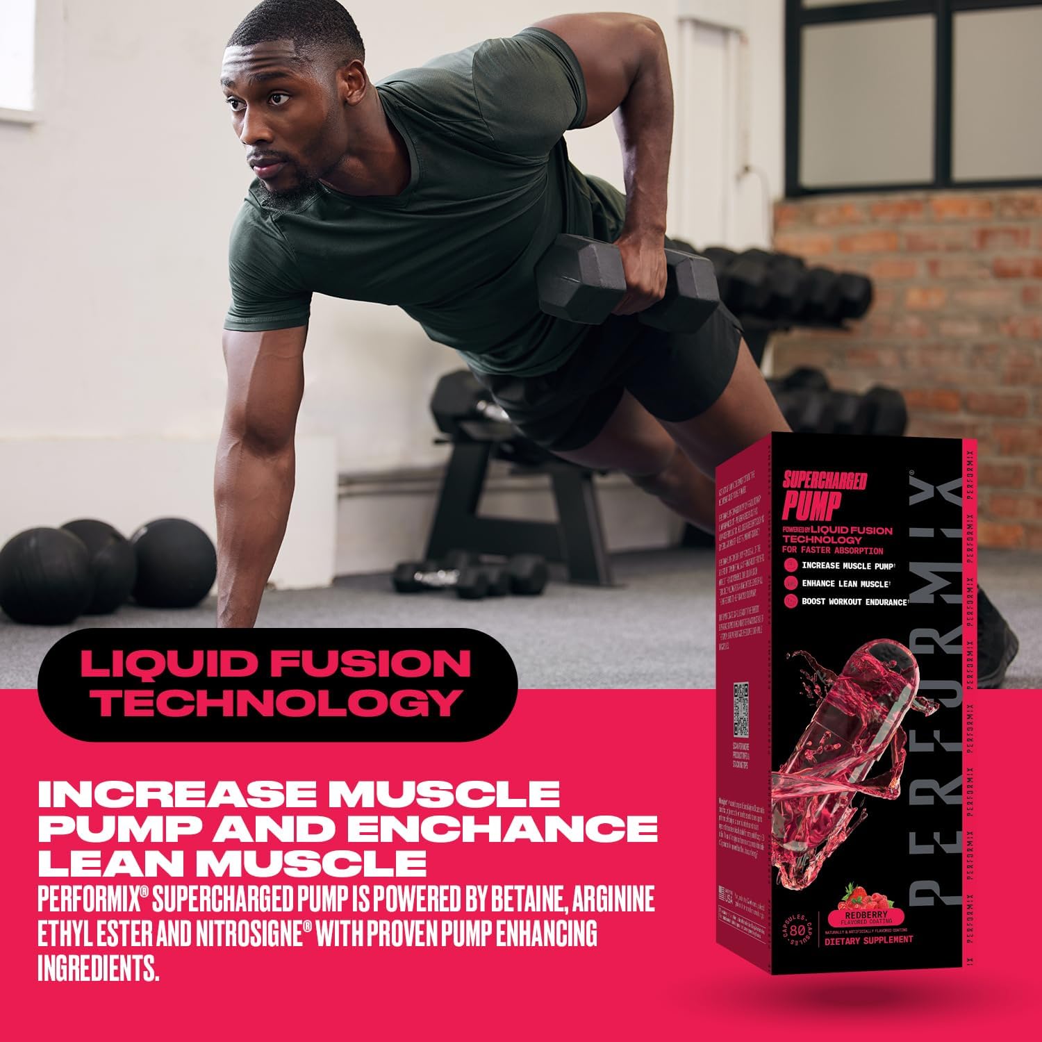 PERFORMIX Supercharged Pump - Nitrosigine® and Betaine Pre-Workout Supplement - Muscle Pump Accelerator - Endurance and Strength Booster (80 Capsules)