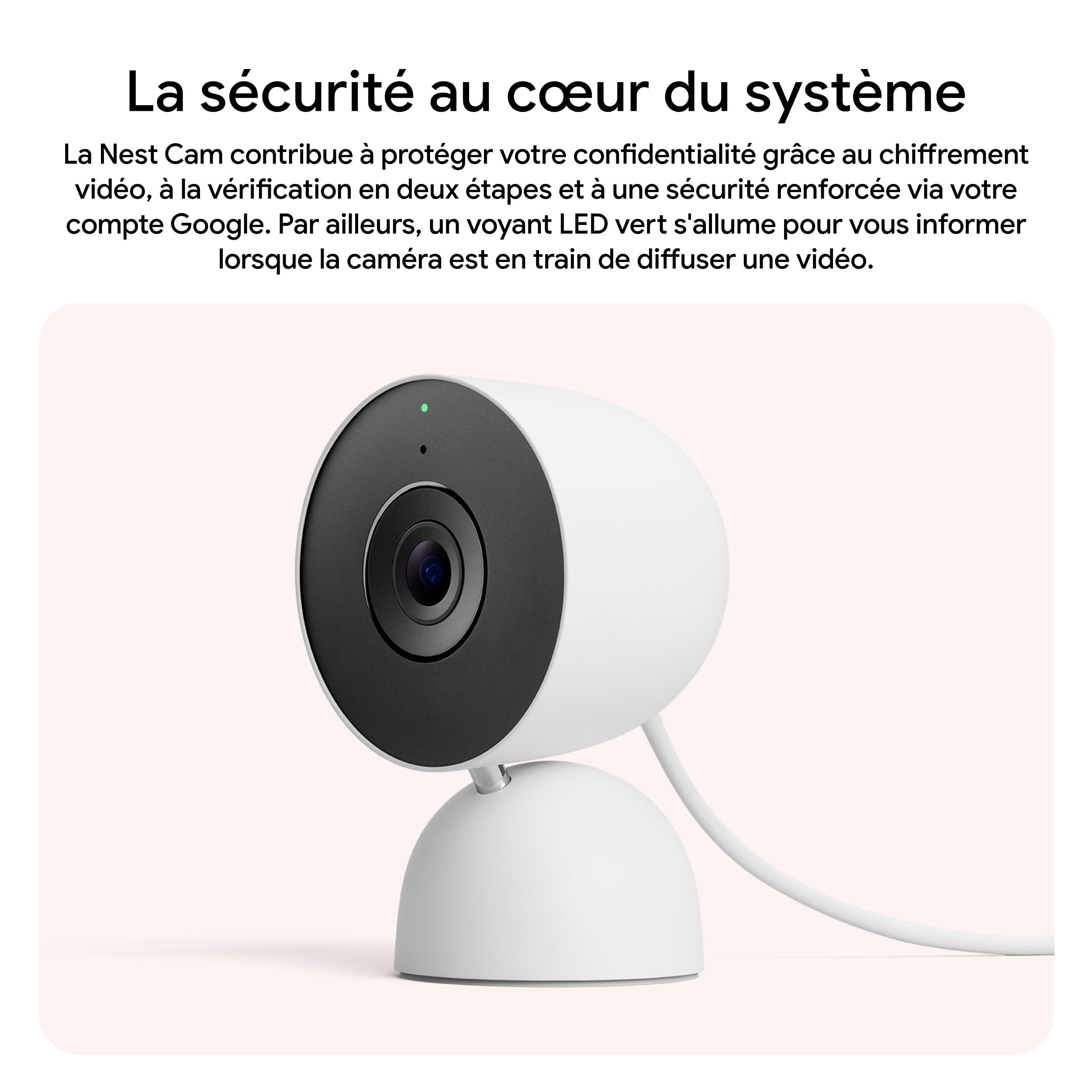 Google Nest Cam Intérieur (Filaire, 3e génération) - Caméra de sécurité intérieure avec vidéo 2K - Fonctionne avec Google Home - Neige