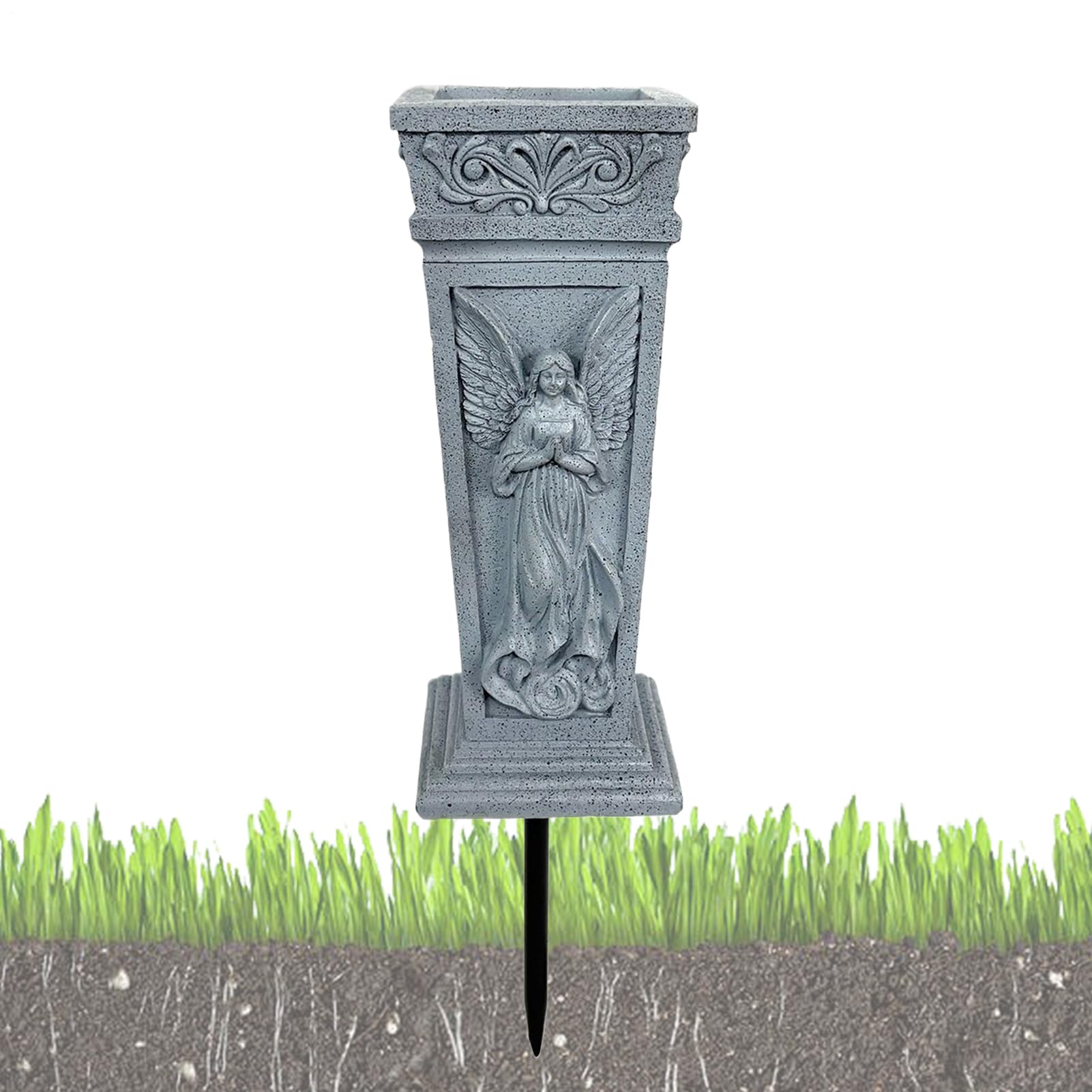 Doiyislem Jarrón de tumba - Figura de ángel de resina con estaca, jarrón de cementerio para usar con flores naturales y artificiales | Para madre padre, amigos y familiares para el lugar de