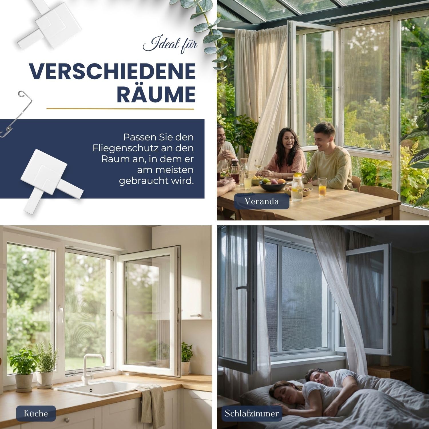 Rollmayer Fliegengitter Fenster Aluminiumrahmen Insektenschutz Fenster Selbstbausatz zuschneidbar stabiles Aluminium Moskitonetz Fliegenschutz einfache Montage (Weiß - 100 x 120 cm - BxH)