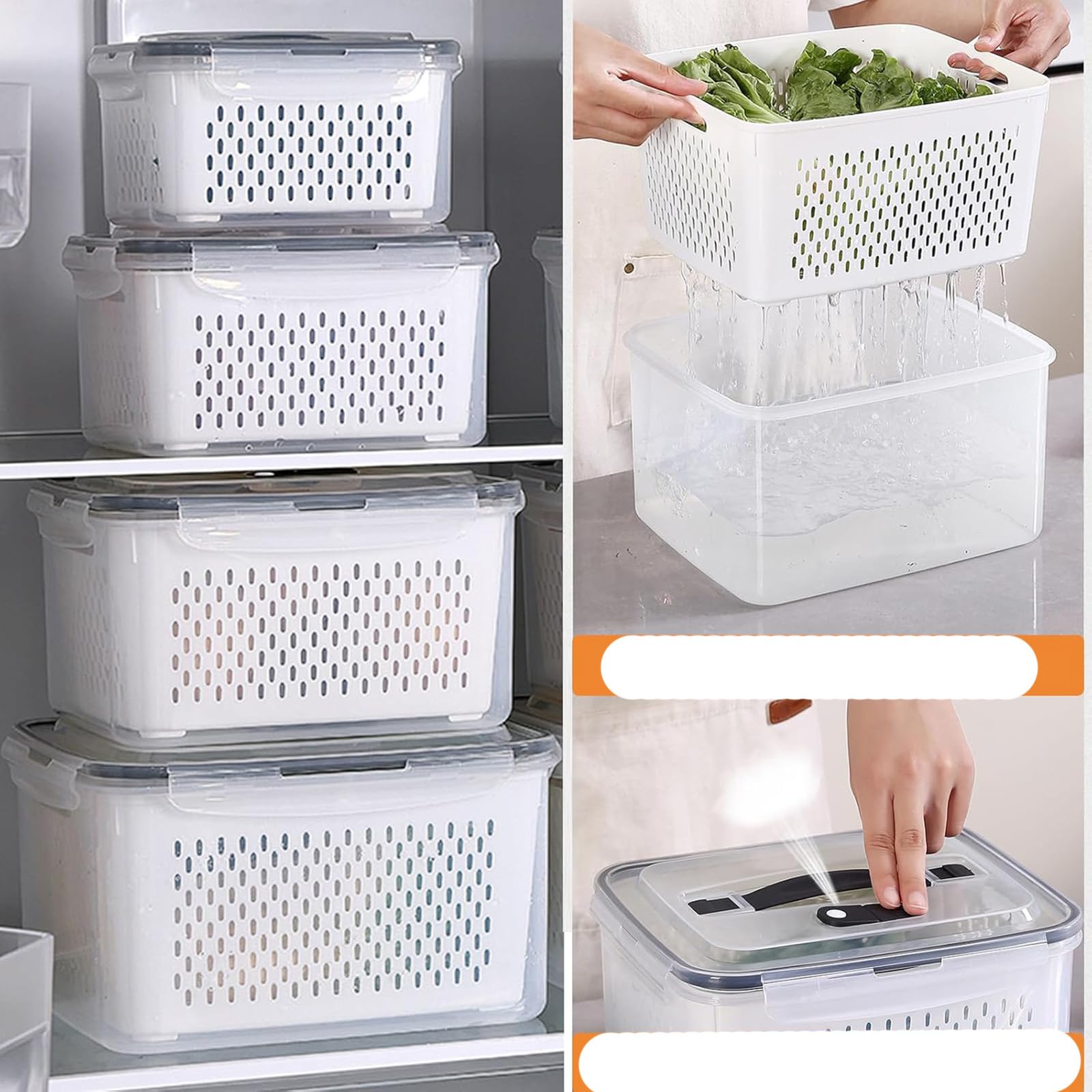 4 Stück Kühlschrank Vorratsdosen, BPA Frei Kunststoff Vorratsdosen Set Frischhaltedosen Set Frischhaltedosen Kühlschrankdicht und teilbar Kühlschrank Organizer Set Salat