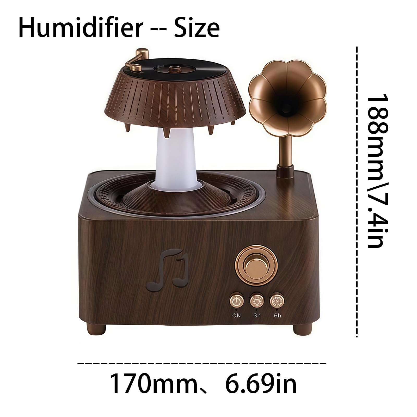 Diffuseur de disques vintage, machine à bruit blanc avec Bluetooth, diffuseur d'huiles essentielles rotatif pour chambre, lumières LED 7 couleurs, grand diffuseur d'humidificateur de 250 ml avec