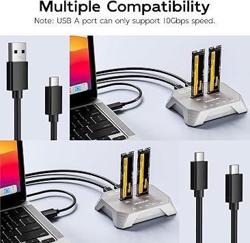 M.2 Cloner Dual Bay NVMe Duplicator with C to C-A Cable, Offline Clone, NVMe Dock, Progress LED & Fast Heat Dissipation