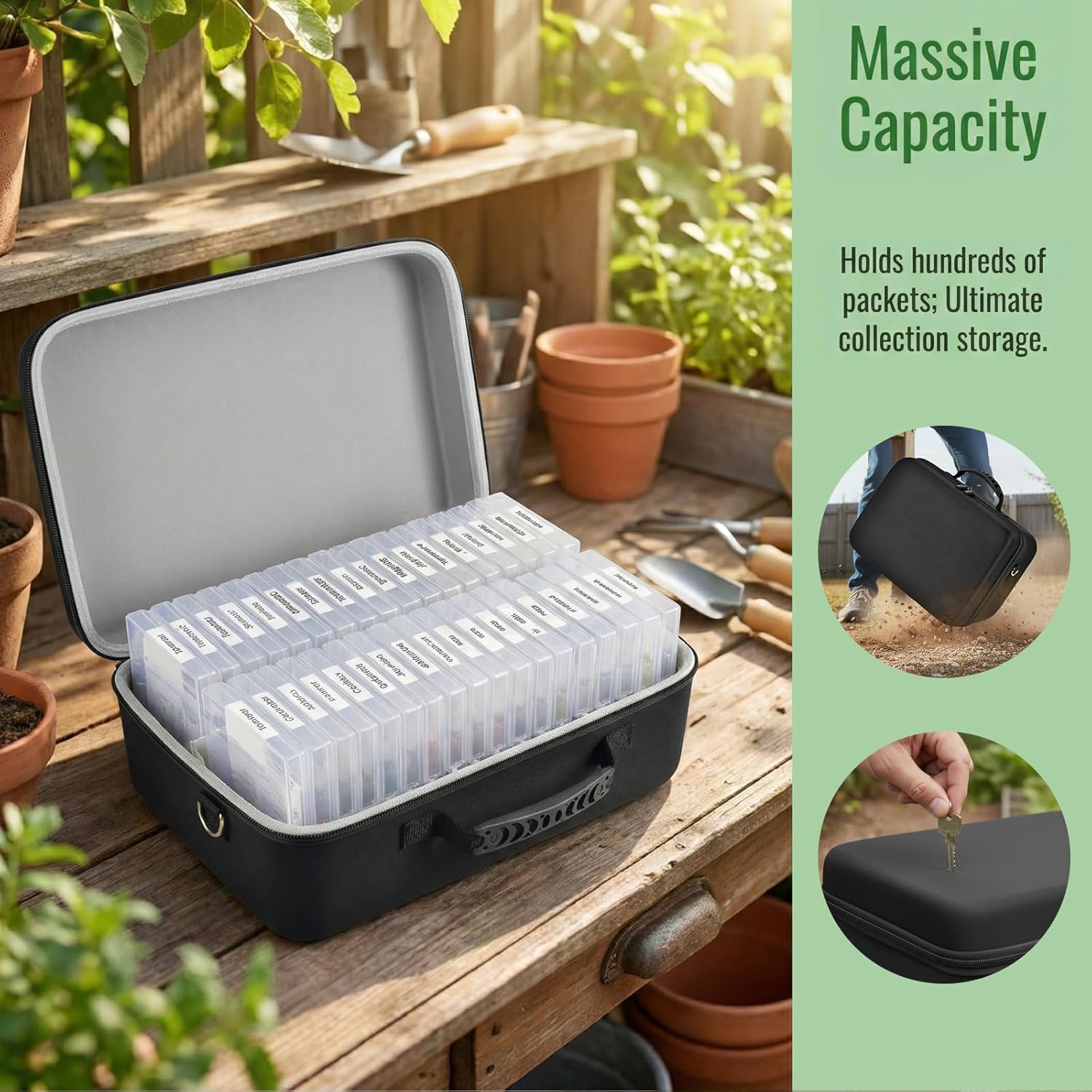 Boobowl 36 Slots Seed Storage Organizer, Hard Shell Seed Holder with Labels, Dry Storage Container for Garden Vegetable Seeds, Sturdy Carrying Bag with Handle and Shoulder Strap (Box Only)