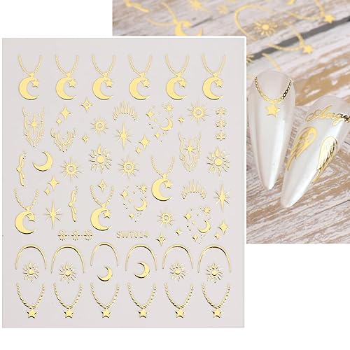 Miniatura 5 de JMEOWIO 9 hojas de calcomanías de arte de uñas de estrella de luna, calcomanías autoadhesivas, uñas, suministros de uñas coloridas, accesorios de