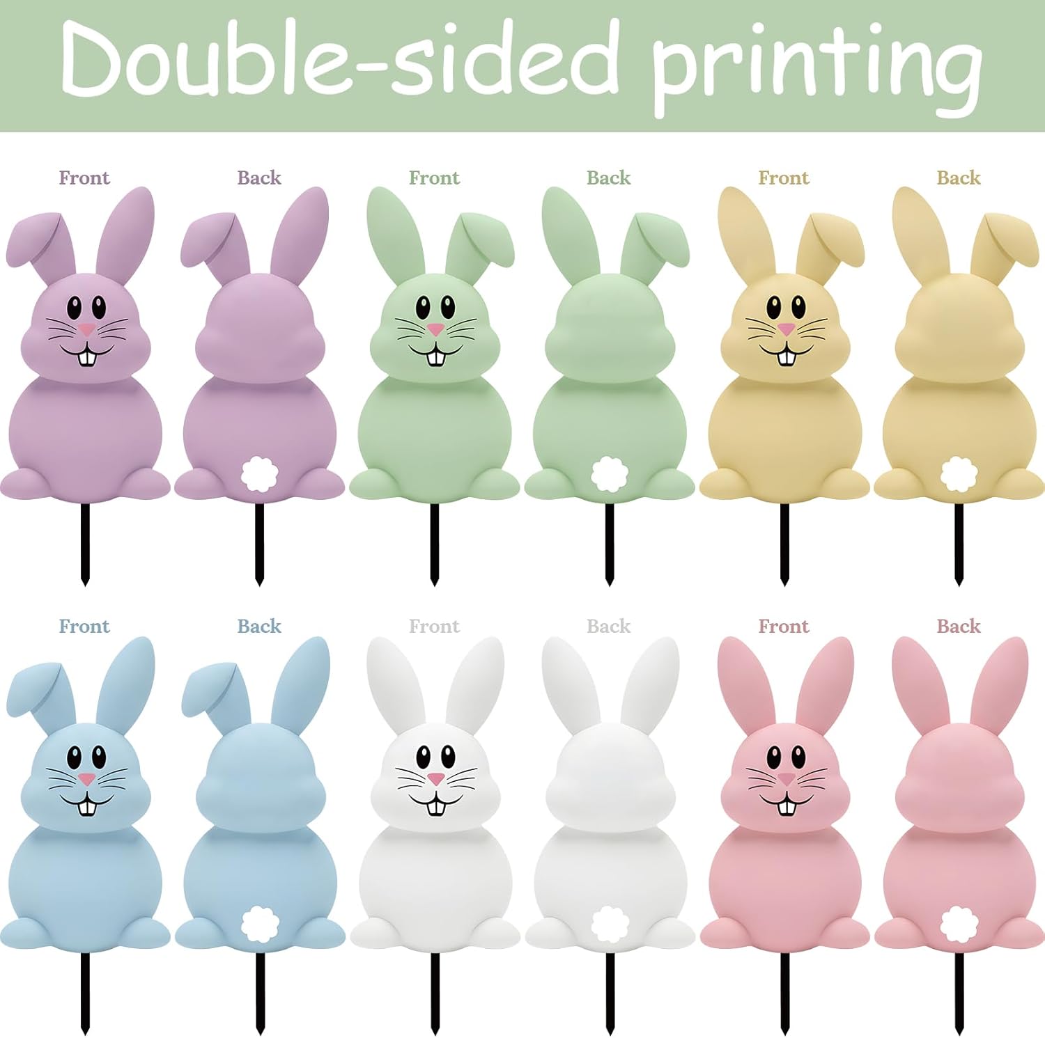 6 Pcs Outdoor Easter Bunny Decorations, 15.7 Inch Metal Easter Bunny Garden Stakes, Double-Sided Pastel Rabbit Yard Signs with Stakes for Spring Lawn Patio Garden Decor & Photo Props