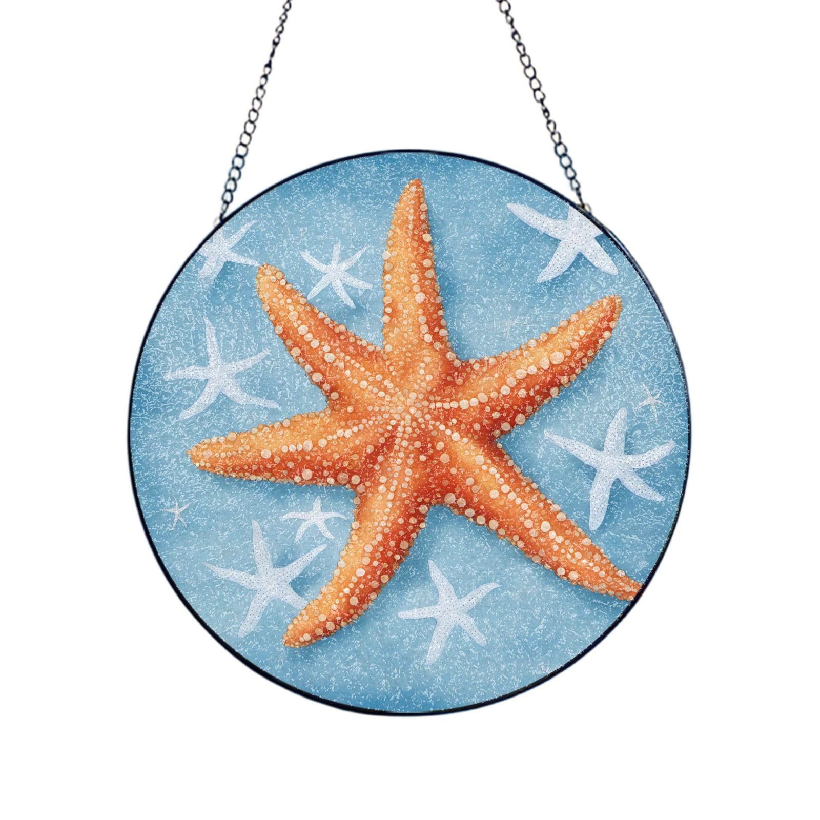 Atrapasueños de cristal de estrella de mar azul para ventana