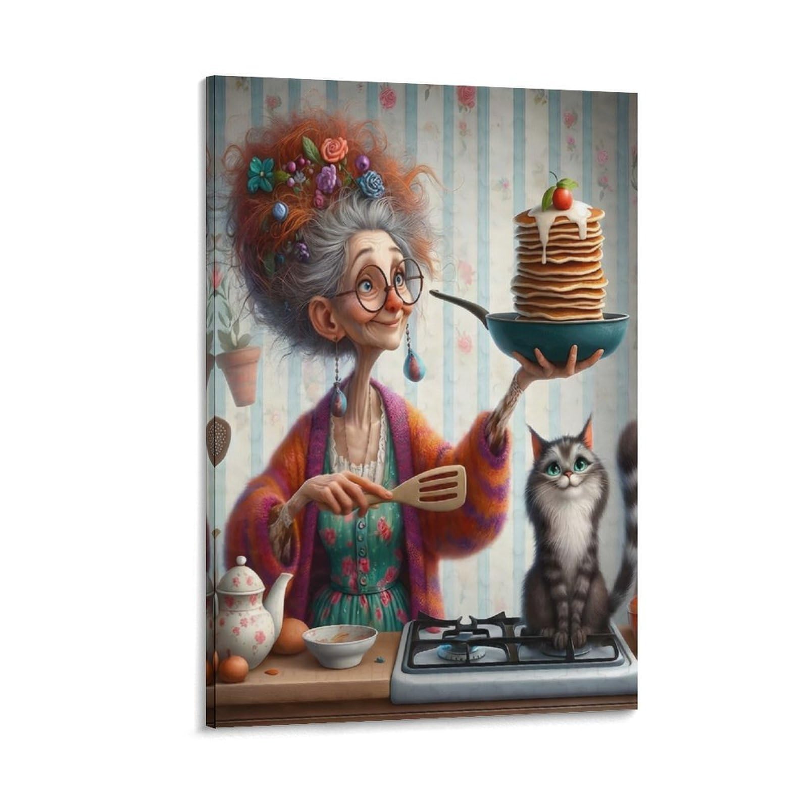 DHBANEIOK Elderly Woman Cooking_1 Wall Decor Poster Canvas Prints Picture Modern Wall Art Picture Wall Hanging for Home Decorations 20x30inch(50x75cm)