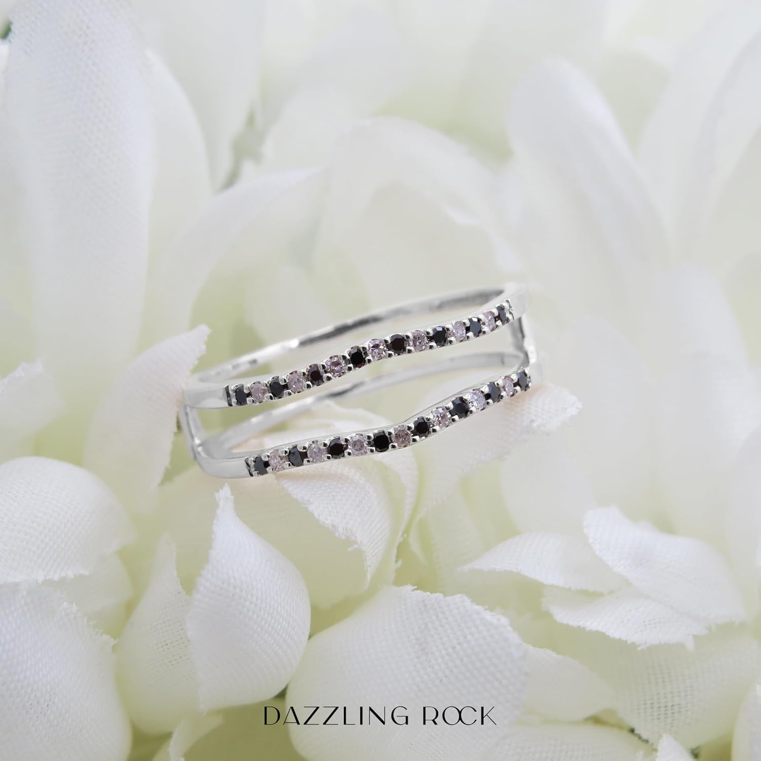 Dazzlingrock Collection Round Alternate Black & White Diamond Wedding Enhancer Guard Ring for Women in 10K Solid Gold