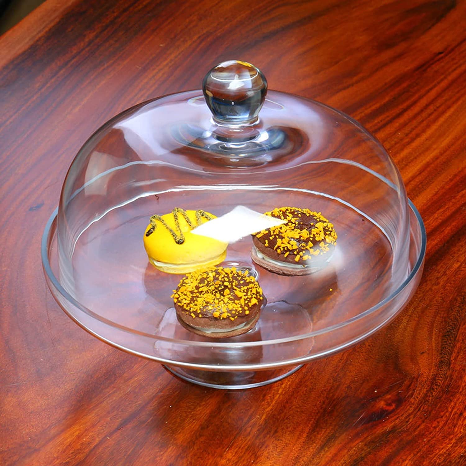 Glazen taartstandaard met koepelvormige deksel Ronde doorzichtige serveerschaal en taartplaat Transparant 12 inch Cupcake Veggie Platter voor Dessert Chips & Dip