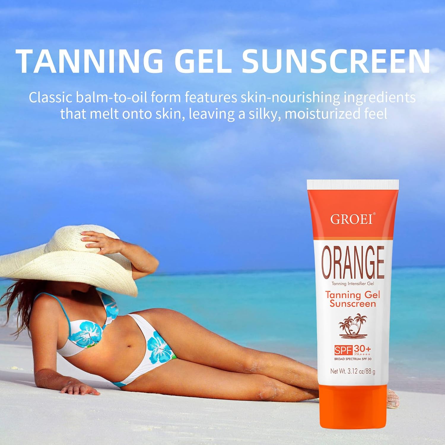 Tanning Gel Sunscreen SPF 30 – Sun Tanning Lotion with Fast-Absorbing Formula, Hydrating Bronzing Complex, for Beach, Pool & Outdoor Sports – 3.12 oz