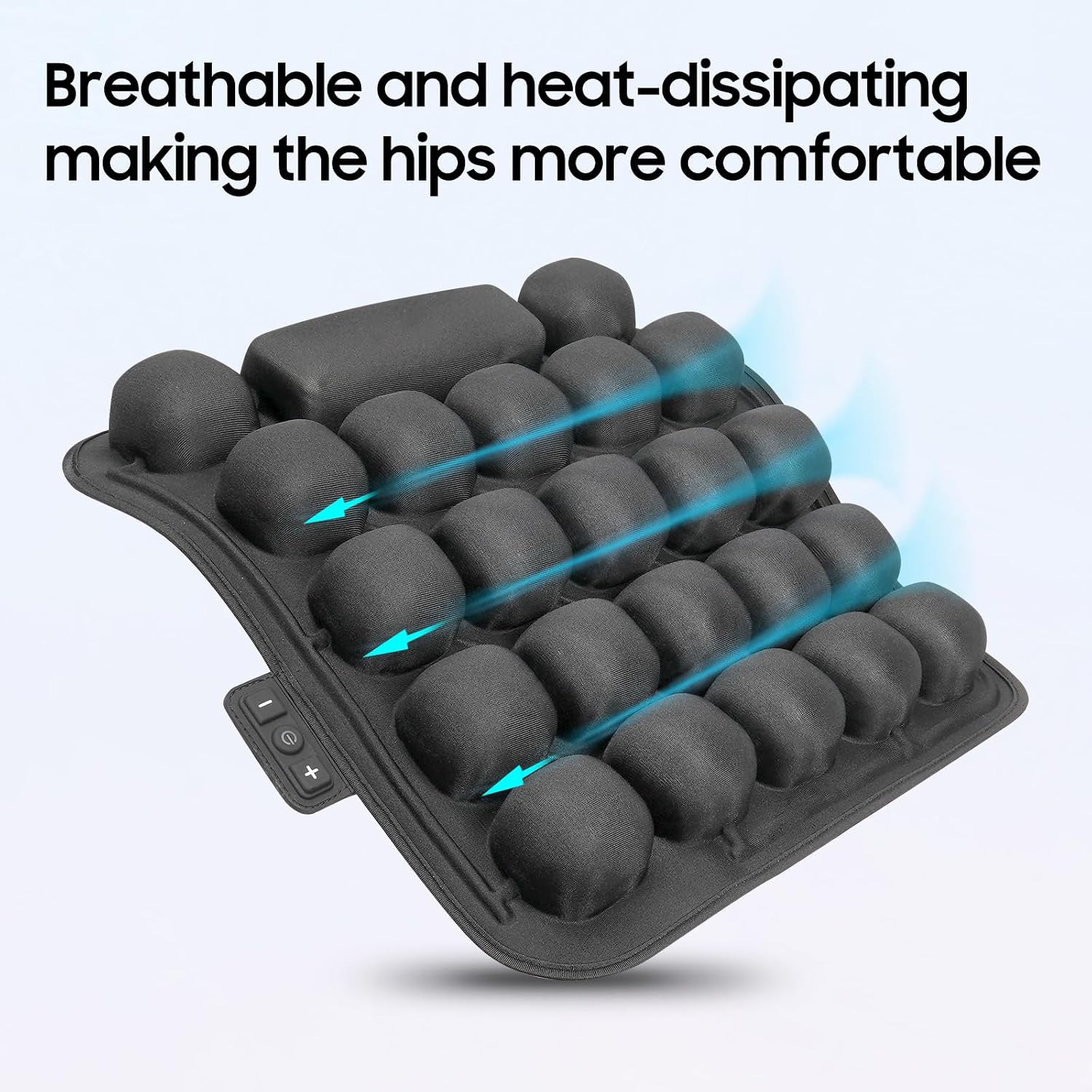 Auto-Inflating Seat Cushion with Dynamic Air Cells - Air Pads for Tailbone Pain Relief, Ideal for Office Chairs, Car, Airplanes, Travel & Wheelchairs (Black 17.7x17.7 Inches)