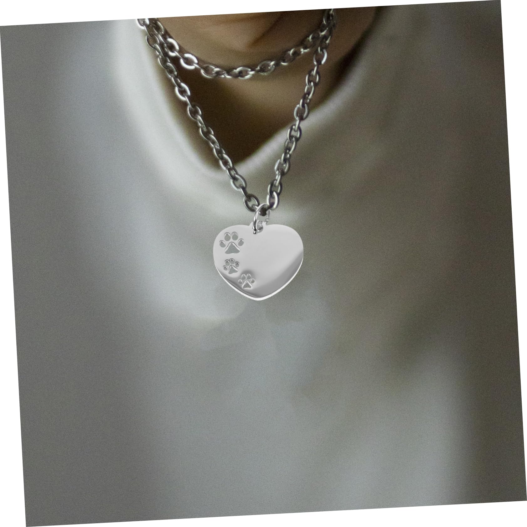 Sosoport 50pièces Étiquettes Acier Forme De Cœur avec Motif De Patte Creuse pour Animaux Plaques Identification pour Chiens Et