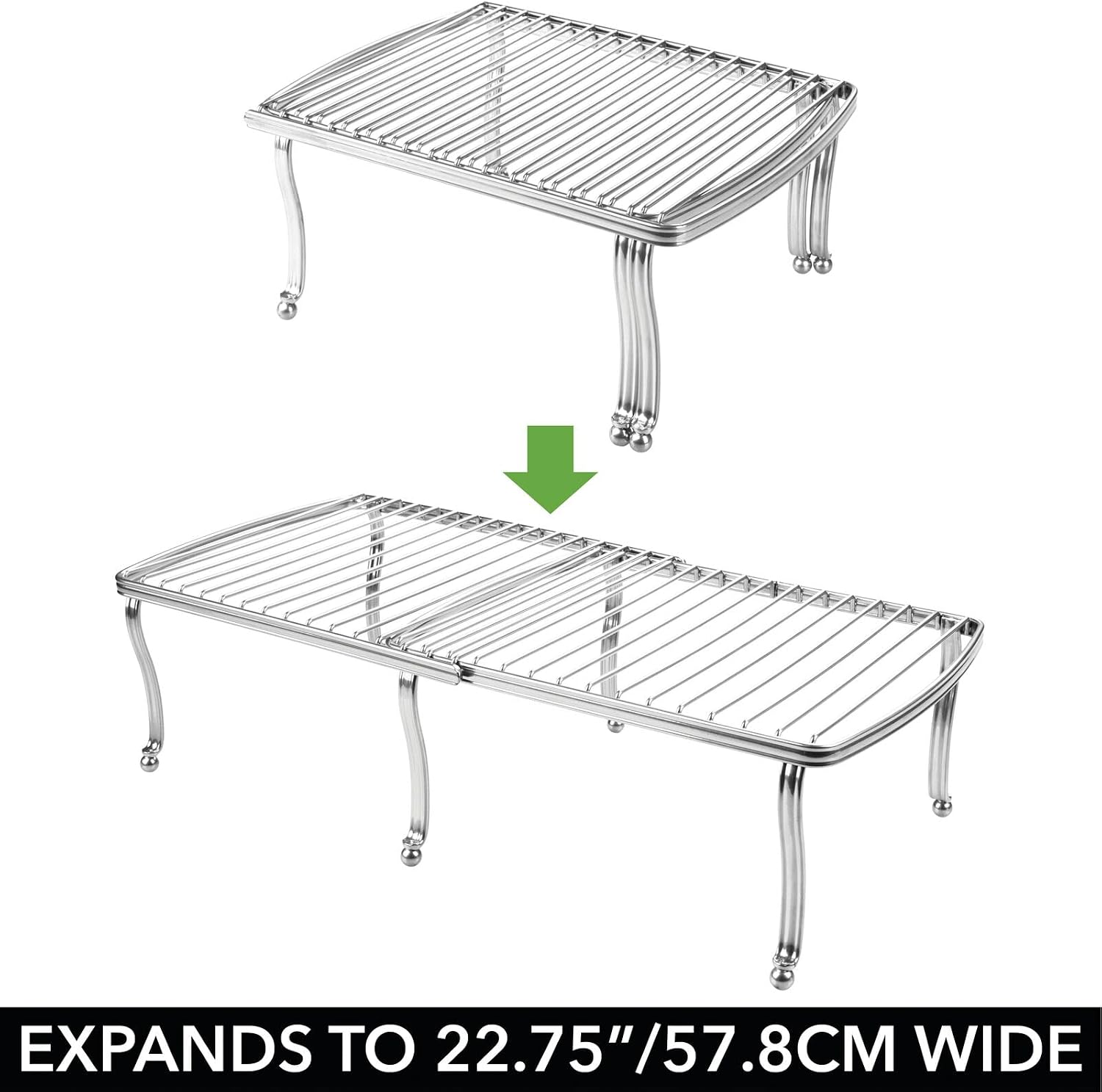 mDesign Expandable Wire Metal Kitchen Cabinet Shelf Rack - Adjustable Pantry, Countertop, Cupboard Shelf Organizer - Dish and Plate Storage Space-Saver, Hyde Collection, 2 Pieces, Chrome
