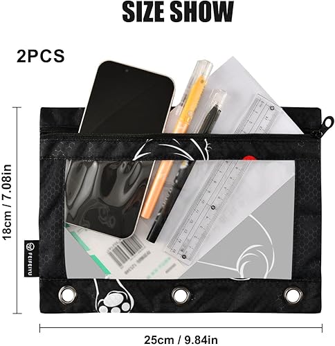 Miniatura 3 de Estuche para lápices de bulldog francés negro para carpeta de 3 anillos con cremallera, bolsa transparente para oficina diaria, paquete de 2