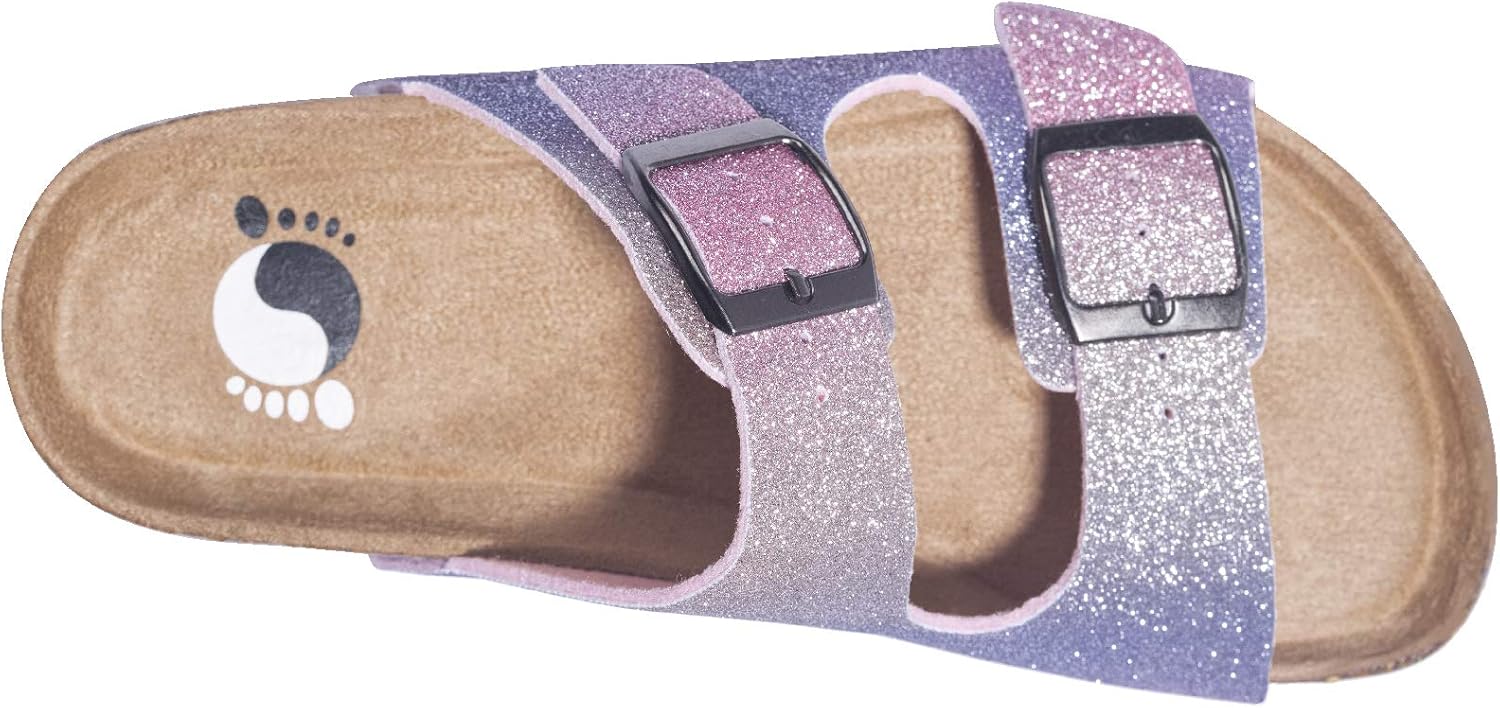 FITORY Boys Girls Glitter Slide Sandals, Cork Slipper with Adjustable Straps for Little Kid/Big Kid 12 Little Kid Magic Pink image 5 of 6 B08VDWNJY1