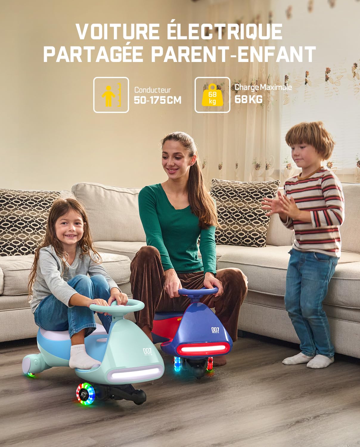 FanttikRide 12V N7 Pro Voiture Électrique Enfants, Anti-Bascule, Ergonomique, 2 en 1, 2 Vitesses, Roues Clignotantes, Bluetooth, Chargement Type C, pour Enfants à Partir de 3 Ans,Bleu Glacier.