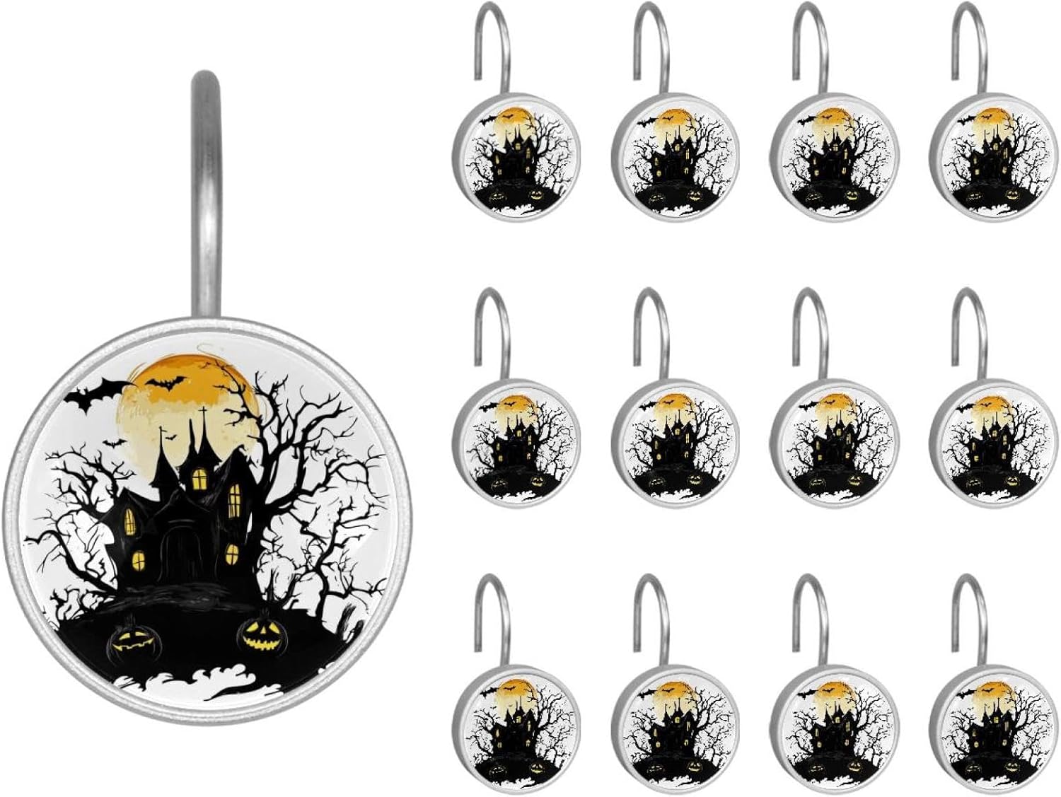 Set of 12 Shower Curtain Hooks, Shower Curtain Rings Crystal Glass Decorative Bathroom Hook, Halloween