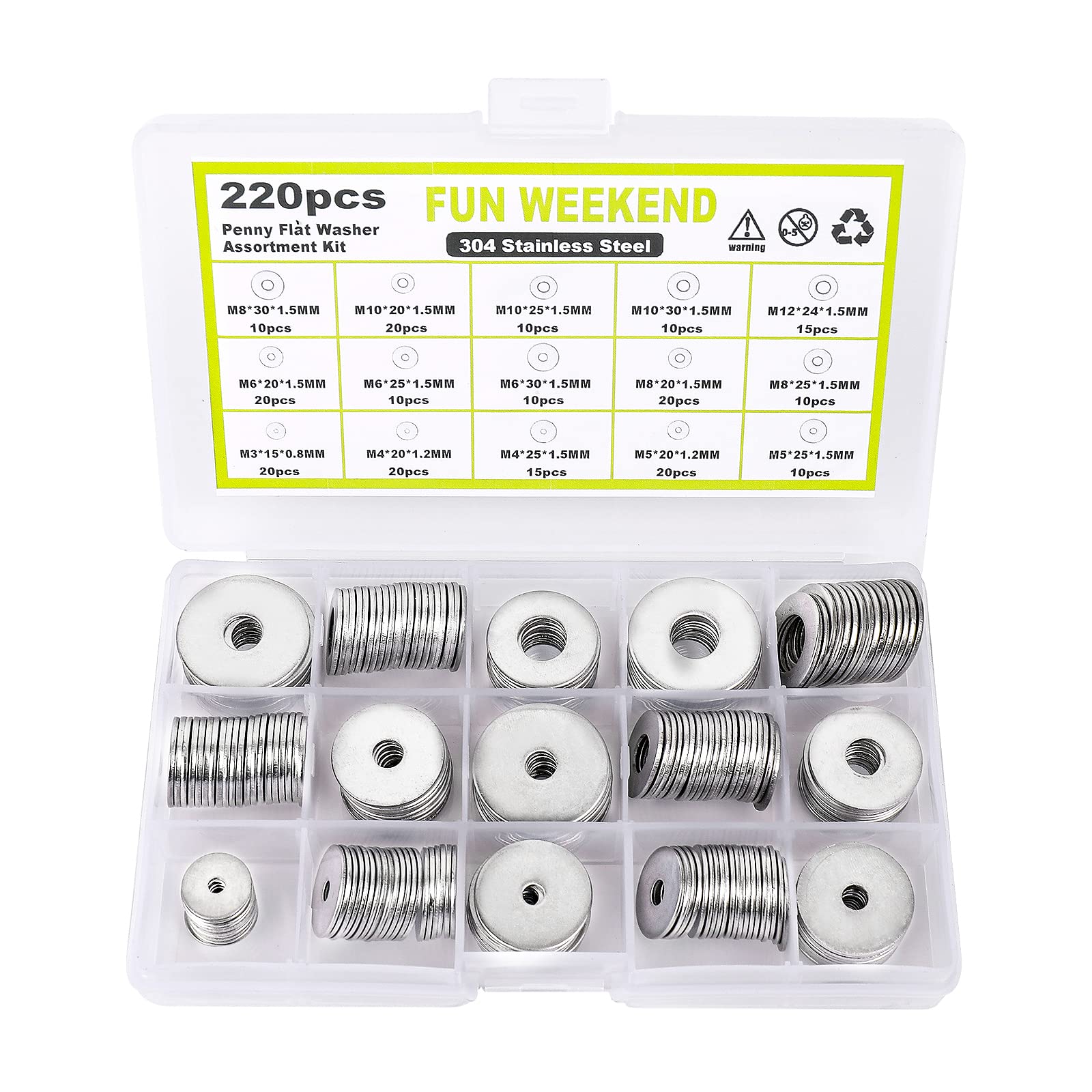 Metal Washers 304 Stainless Steel Fender Washers Kit - 230 Pieces 15 ...