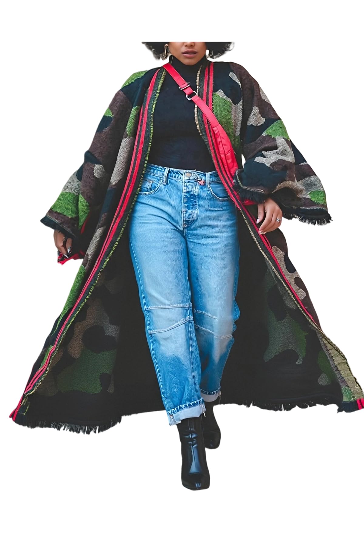 Womens Fall Open Front Fringe Knit Cardigan Long Sweaters Striped Shawl Chunky Cable Outwear Coat Cape Cardigans Poncho