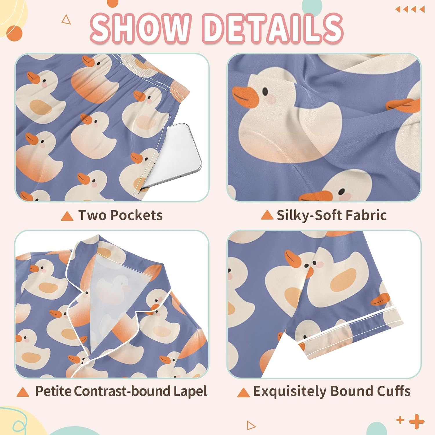 Kids Satin Wear Set Cartoon Duck Purple Background Pattern Relaxed Fit Clothing Short Sleeve and Shorts
