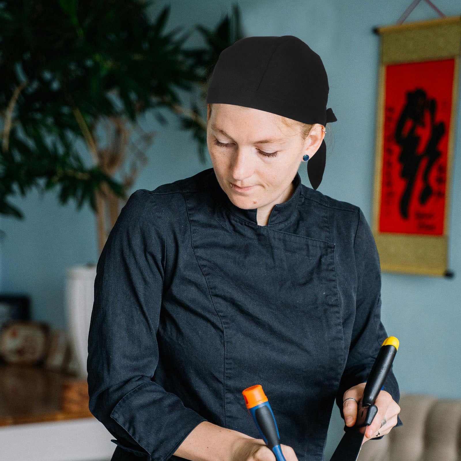 Gorros de Chef para Restaurantes Negros, 6 Piezas de Algodón | Uso en Cocina y Barbacoa, Resistentes al Desgaste, Estilo Simple y Clásico, Diseño Creativo y Único