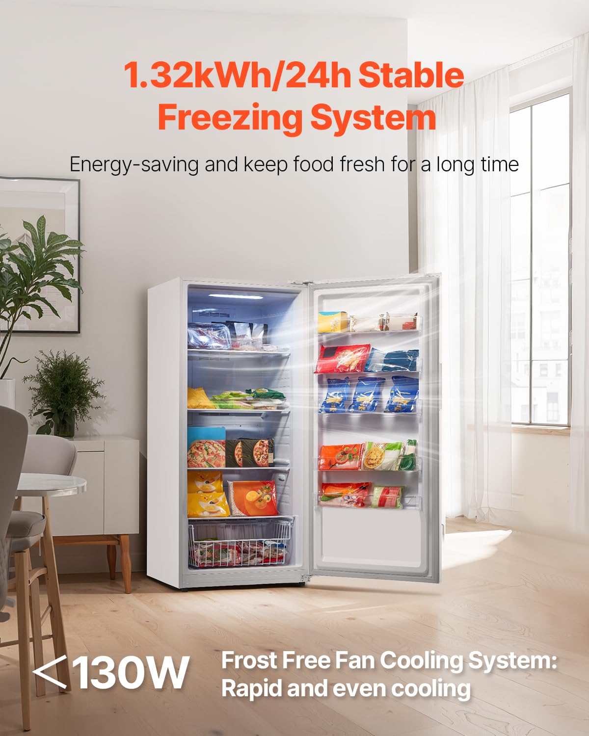 VEVOR Convertible Freezer/Refrigerator, 20.2 Cu.Ft Frost Free Upright Freezer With Temp Control Panel, Door Open Too Long Alarm, Adjustable Shelves And LED, Standing Fridge For Kitchen, Office, Garage on Fridge.com - View 2