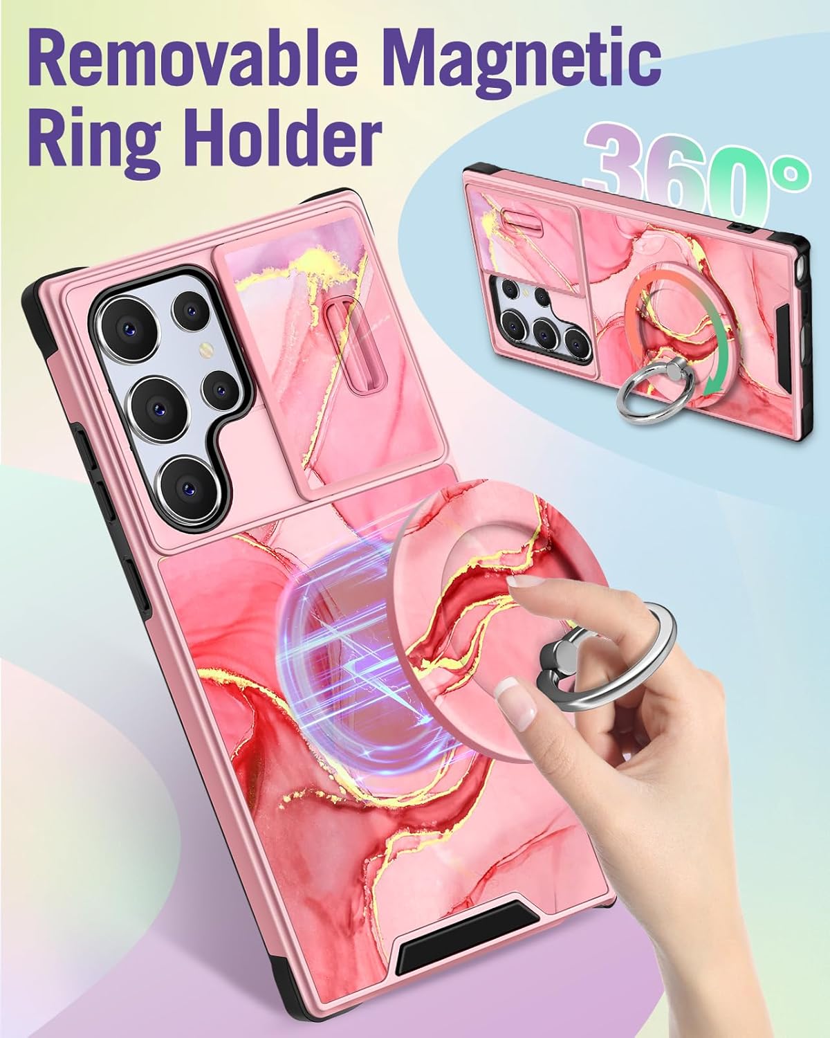 Buleens for Samsung Galaxy S23 Ultra Case - with Ring Stand & Camera Cover Aesthetic Cute Designed Women Girls Girly Kawaii Unique Fun for Samsung S23 Ultra Phone Case Compatible with Magsafe - Image 5